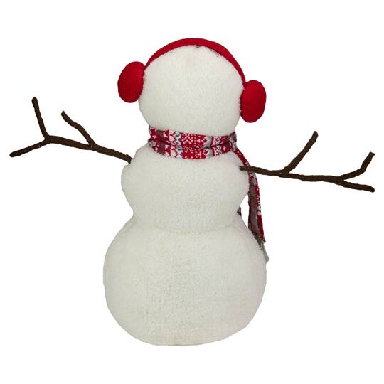 21.5'' White and Red Snowflake Sherpa Plush Snowman Christmas Decoration